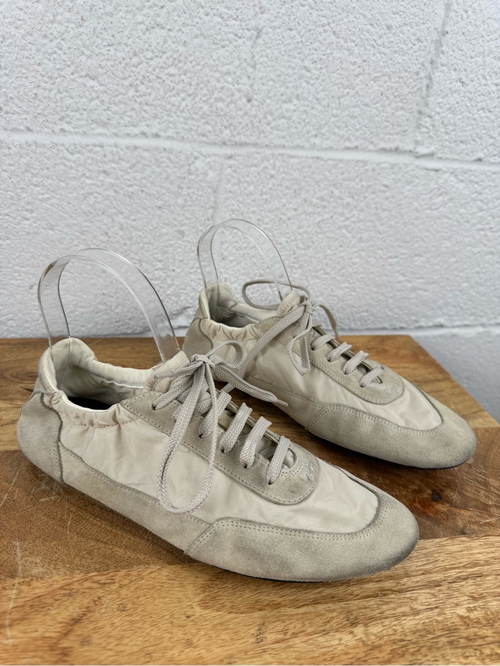 Prada Suede Low Profile Sneakers Beige Cream Size 37.5 Made in Italy